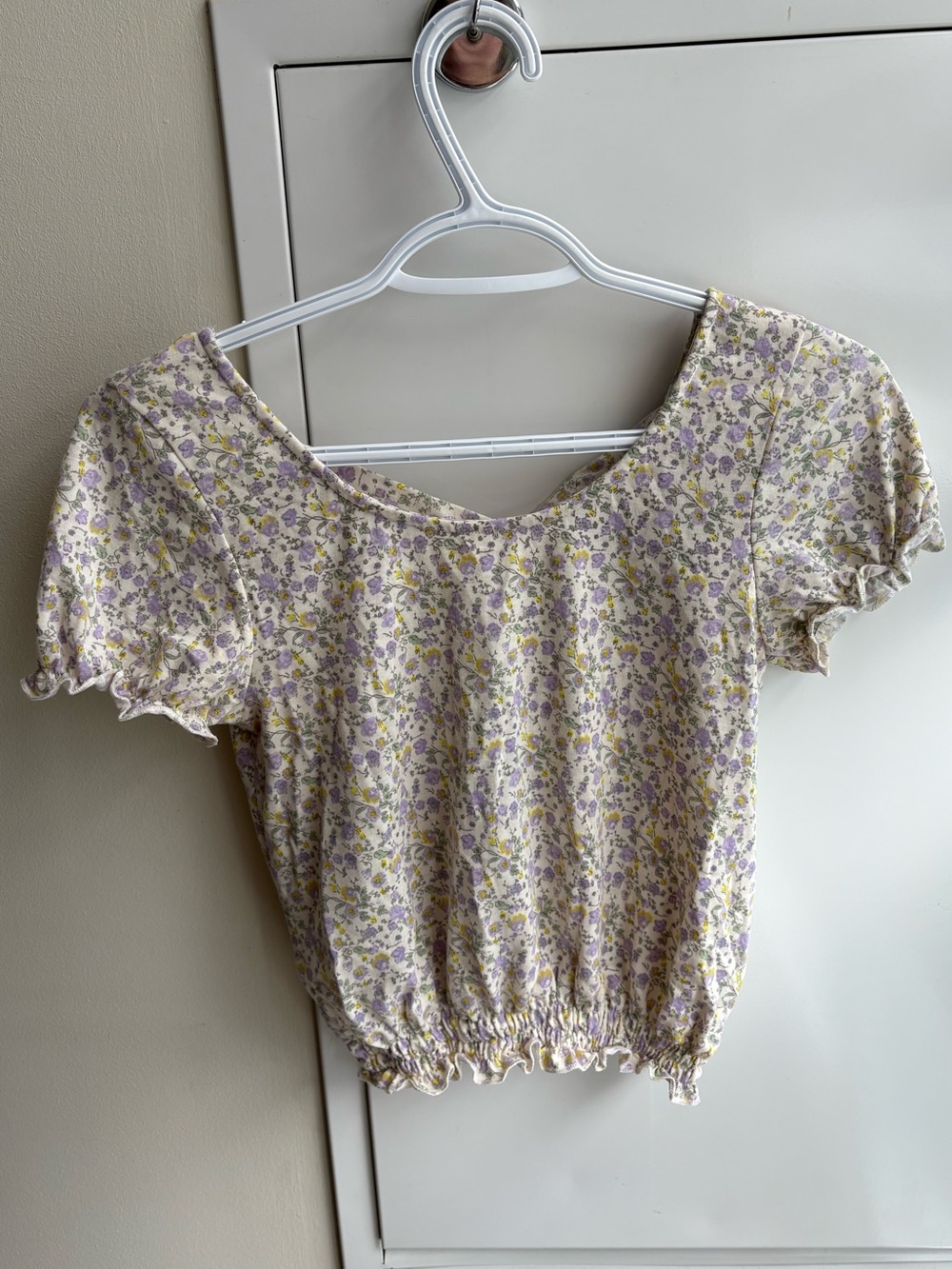 Streetwear Society Floral Scoop Crop Top - Lavender & Cream